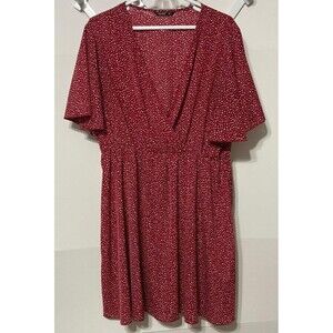 Shein Curve Women's Knee High Red Polka White Dot Wrap Dress Bell Sleeves